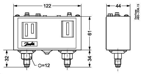 Dual Druckschalter / Pressostat Danfoss KP15, autom. Reset